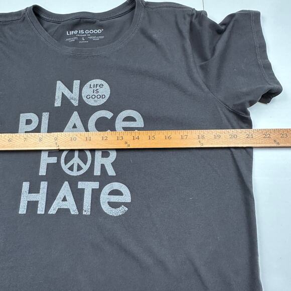 Life Is Good Top Womens Large Gray Crusher Tee Short Sleeve No Place For Hate - Picture 6 of 9